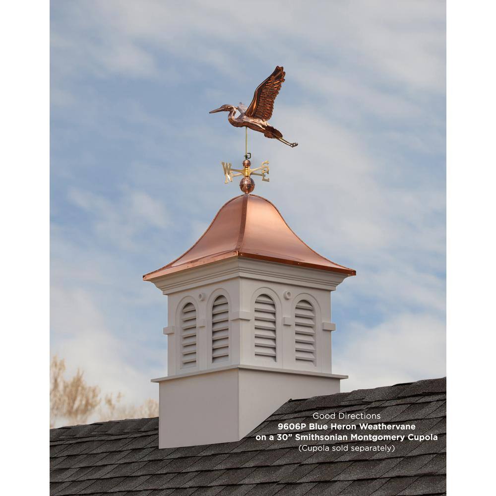 Elegant Blue Heron 24" Rooftop Weathervane in Polished Copper