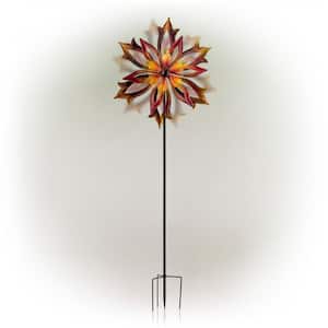 96 in. Tall Outdoor Metal Flower Dual Kinetic Spinner Stake Yard Decoration, Red/Yellow