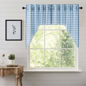Annie Buffalo Check 36 in. L Cotton Swag Valance in Dusk Blue Soft White Pair