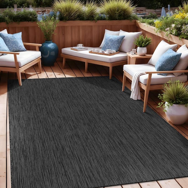 Beverly Rug Aloha Dark Grey 8 ft. x 10 ft. Solid Indoor Outdoor
