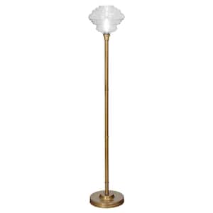 Quinn 66.5 in. H Clear and Brushed Gold Metal and Glass Candlestick Torchiere Floor Lamp with Globe Shade