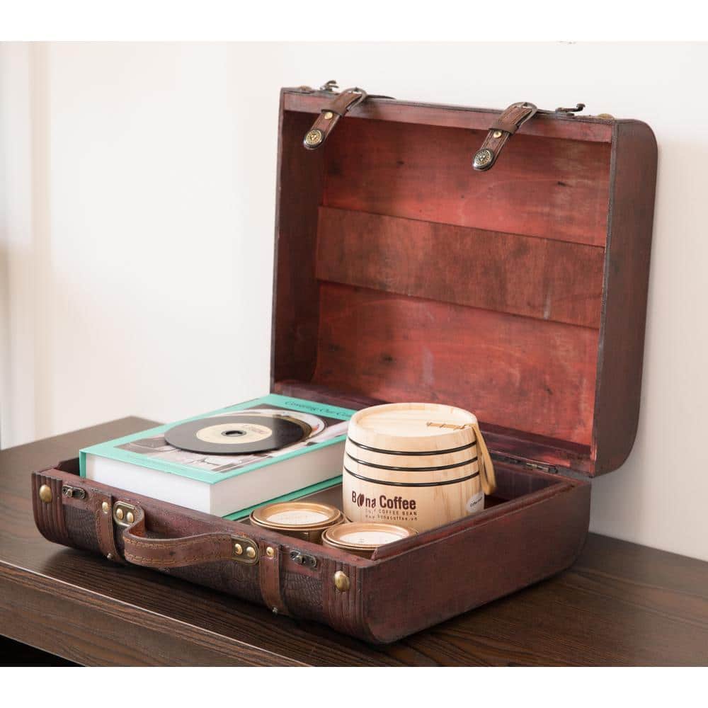 Vintiquewise Decorative Wooden Leather Suitcase QI003009 - The