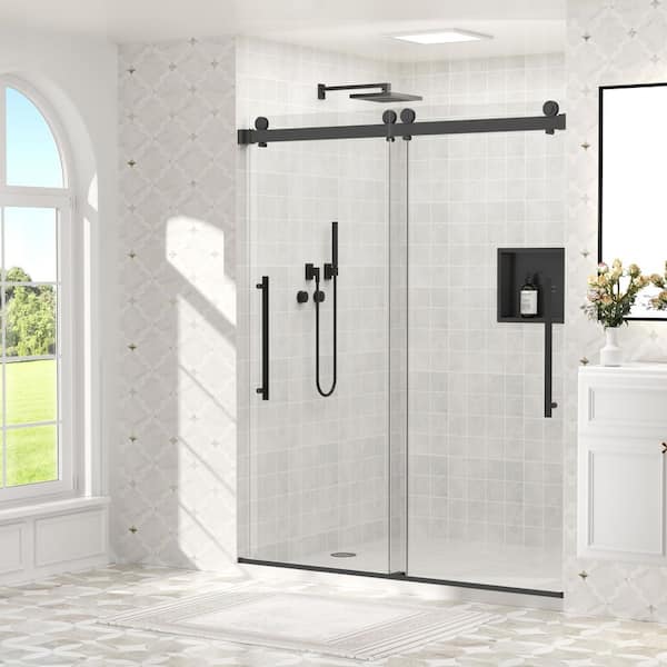 50 - 54 in. W x 76 in. H Soft - Close Frameless Sliding Shower Door in Matte Black with 5/16 in. Clear Glass