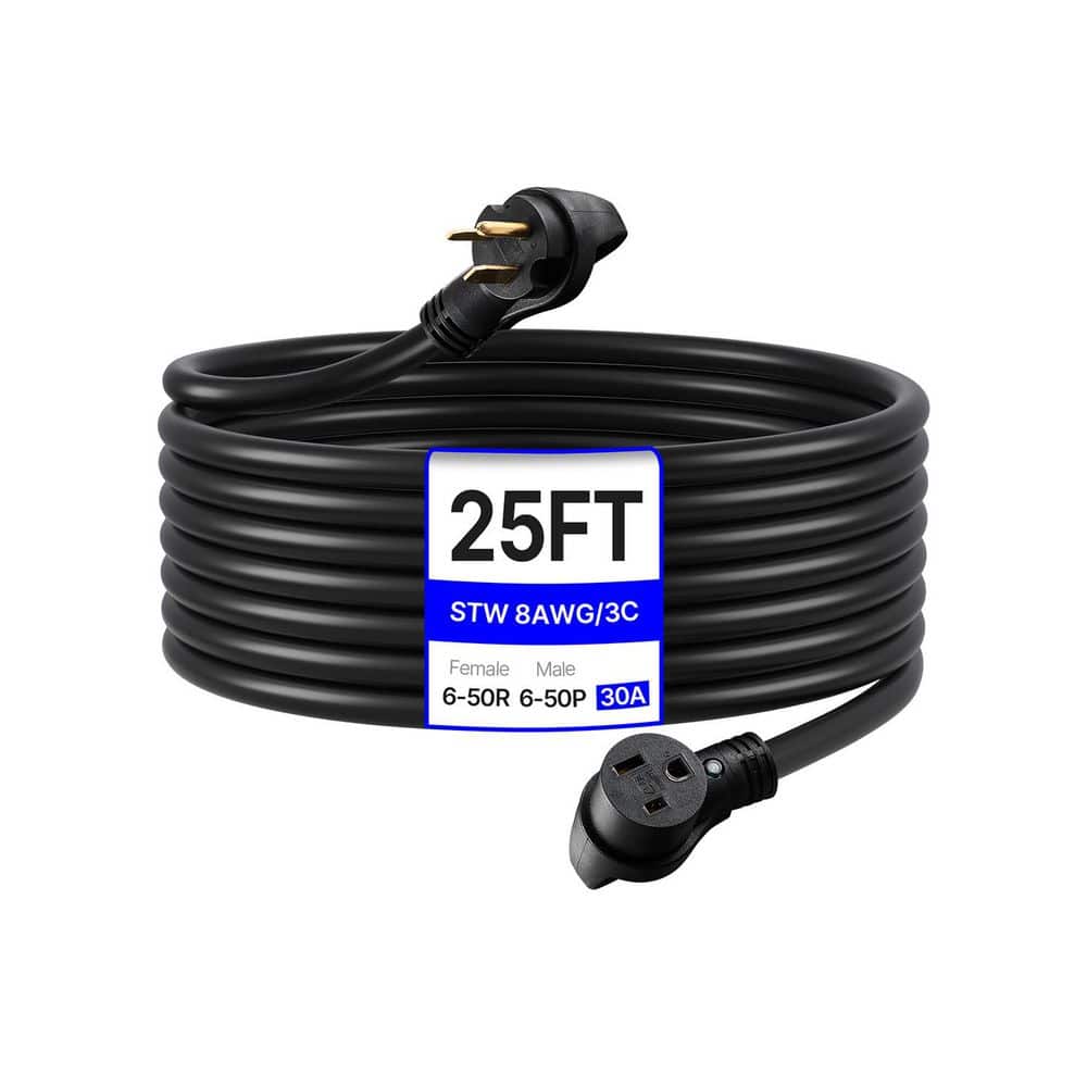 VEVOR 25 ft. 30-Amp 250 Volts Generator Extension Cord 7500-Watt Heavy Duty Power Cable NEMA 6-50R NEMA 6-50P SWT 8AWG