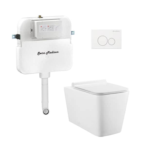 Concorde Back-to-Wall Toilet, Square, 3-Piece Bundle 0.8/1.6 GPF Dual Flush in Glossy White with White Flush Plate