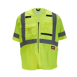 4X-Large/5X-Large Yellow Class-3 High Visibility Safety Vest with 10-Pockets and Sleeves
