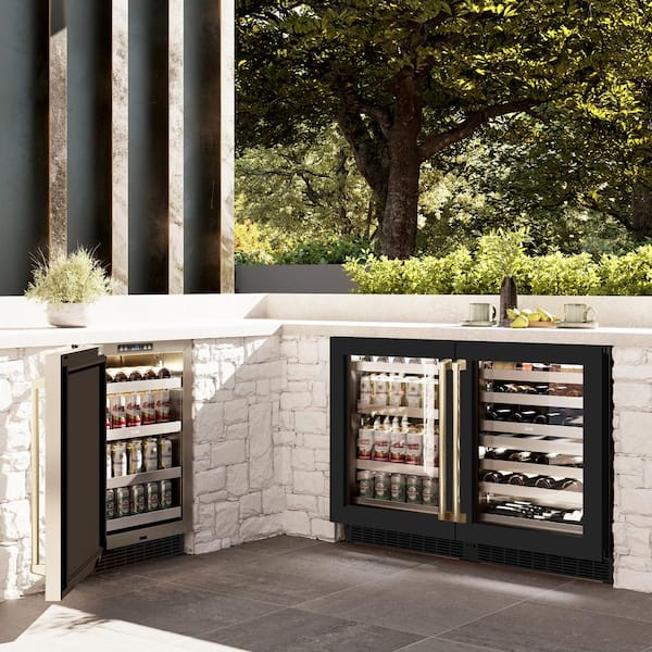 Touchstone 24 in. Single Zone 151 Can Beverage and Wine Cooler with Glass Door in Matte Black and Polished Gold