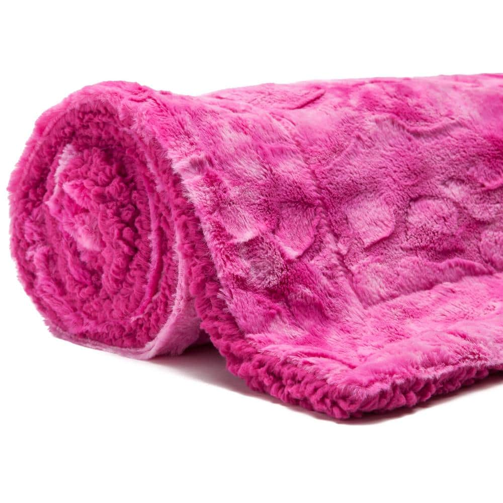Pink Faux Fur Sherpa Reversible Throw Blanket 50" x 65"
