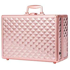 Rose Gold Portable Rechargeable Cosmetic Case with LED Mirror/Lock/Brush Holder/Divider (13.78 in. X 9.84 in. x 6.10in.