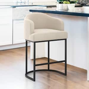 Crystal 26in.Linen Fabric Upholstered Counter Stool Curved Back Kitchen Island Bar Stool with Metal Frame