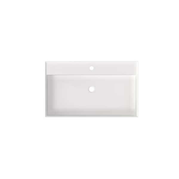 HOPROME Velin 31 x 19 in. Solid Surface Wall Mount or Countertop Bathroom Vessel Sink with Faucet Holes in Matte White