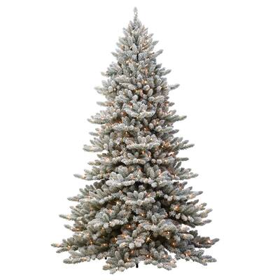 New 9 ft. Royal Majestic Fraser Fir Flocked Green Tree with Memory Tips and Sure-Lit Pole with 800 Clear Pre-Lit Lights
