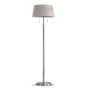 Grande 68 in. Brushed Nickel 2-Lights Adjustable Height Standard Floor Lamp with Empire Tan Shade