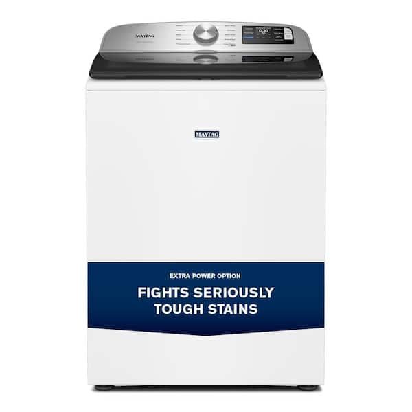 5.2 cu. ft. Top Load Washer in White with Agitator, Extra Power Option and Smart Appliance