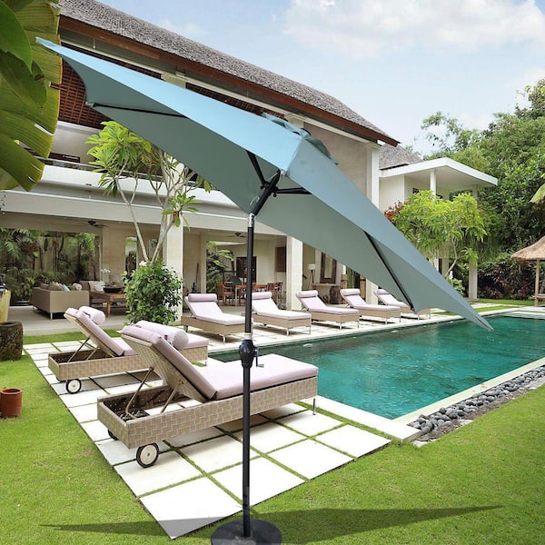 Otryad 9 ft. Hexagon Steel Patio Market Umbrella Outdoor Table Umbrella with Push Button Tilt and Crank in Frosty Green