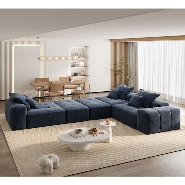 170.1 in. Sparkling Chenille Fabric Modern Oversized Modular Sectional Sofa with Pillows in. Blue