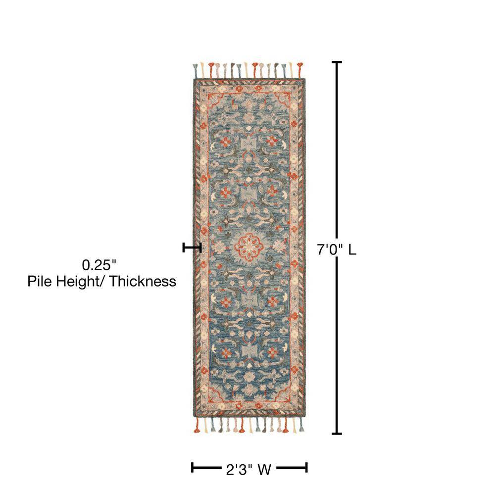 Blue Wool Handmade Tufted Reversible Runner Rug