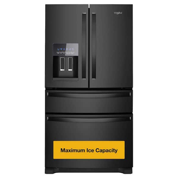 36 in. 24.5 cu. ft. Wide French Door Bottom Mount Refrigerator in Black with Maximum Ice Capacity
