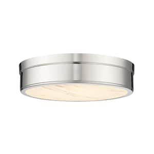 Anders 30-Watt 15 in. 1-Light Polished Nickel Integrated LED Flush Mount Light with Parian Plastic Shade