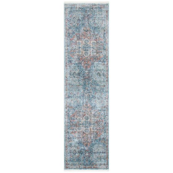 Victoria 2 ft. x 10 ft. Navy/Red Distressed Border Runner Rug