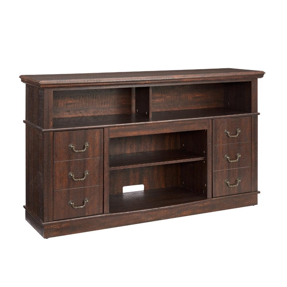 Retro 60 in. TV Stand for TVs up to 65 in. Espresso MDF with Storage Shelves & Cabinets Unassembled