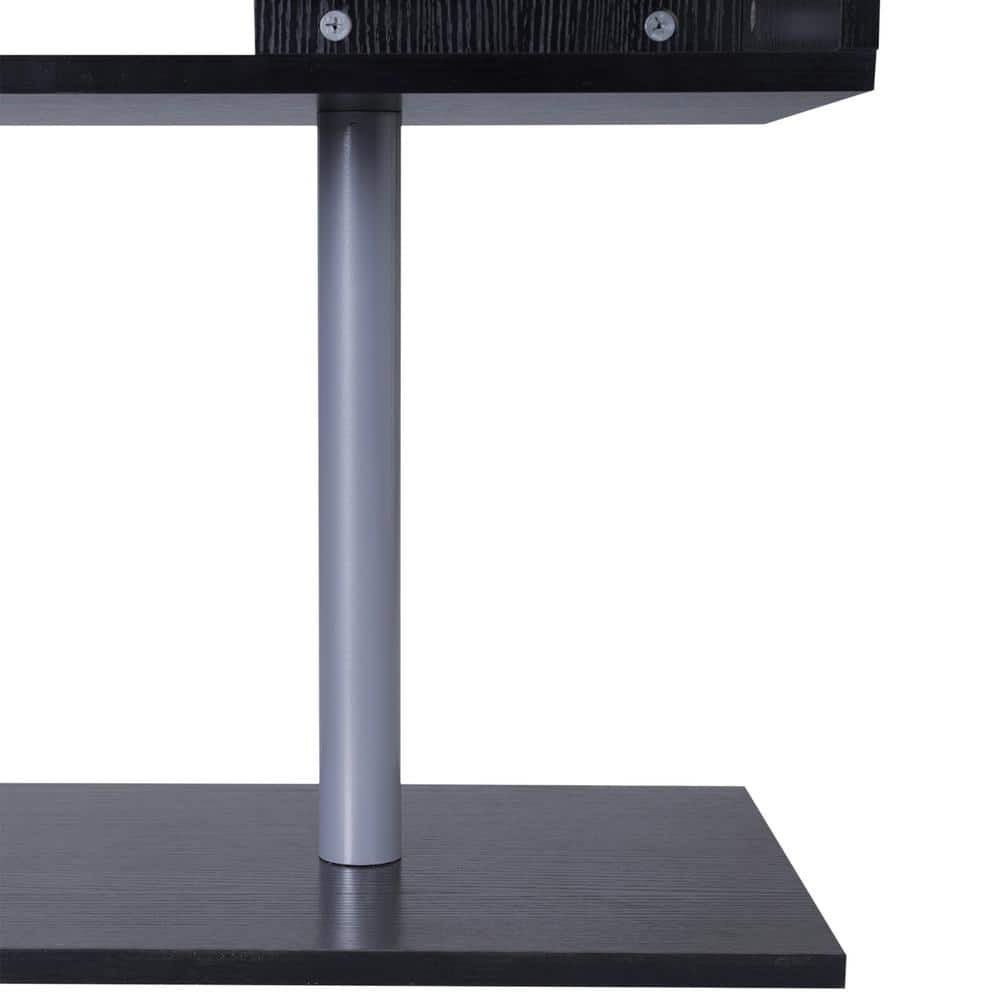 Black Engineered Wood Rotating L-Shaped Corner Writing Desk