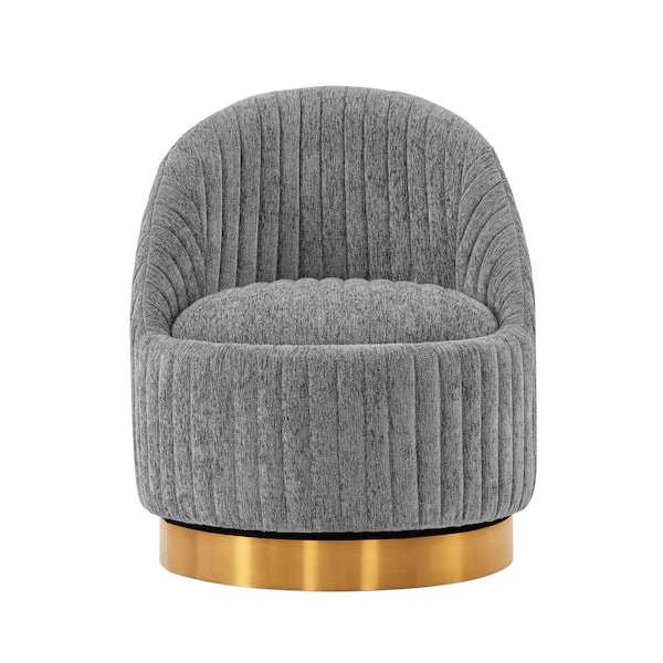 Manhattan Comfort Leela Grey Modern Chenille Upholstered Swivel Accent Side Chair