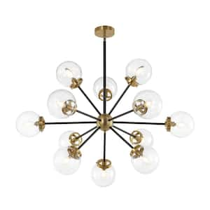 12-Light Black Modern Chandelier, Sputnik Pedant Light Fixture with Large Clear Glass Globe Shade