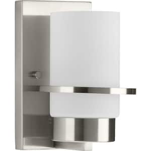 Reiss 5 in. 1-Light Brushed Nickel Vanity Light with Etched Glass Shade