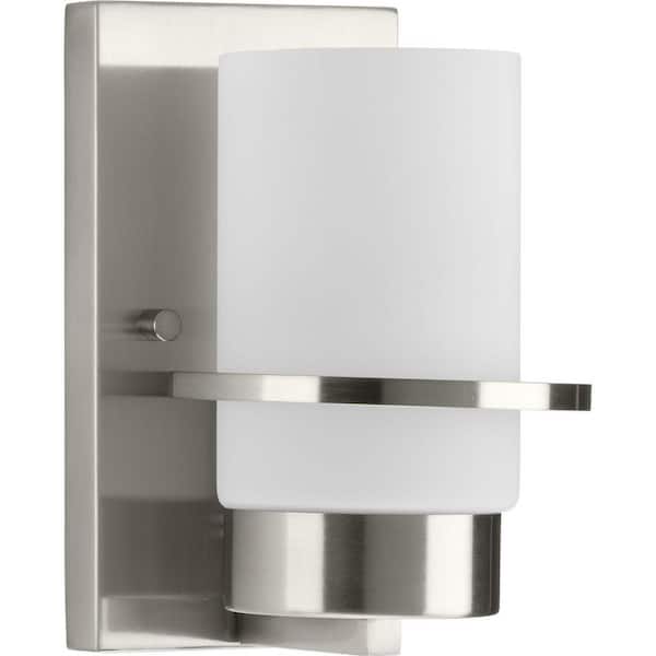 Progress Lighting Reiss 5 in. 1-Light Brushed Nickel Vanity Light with Etched Glass Shade
