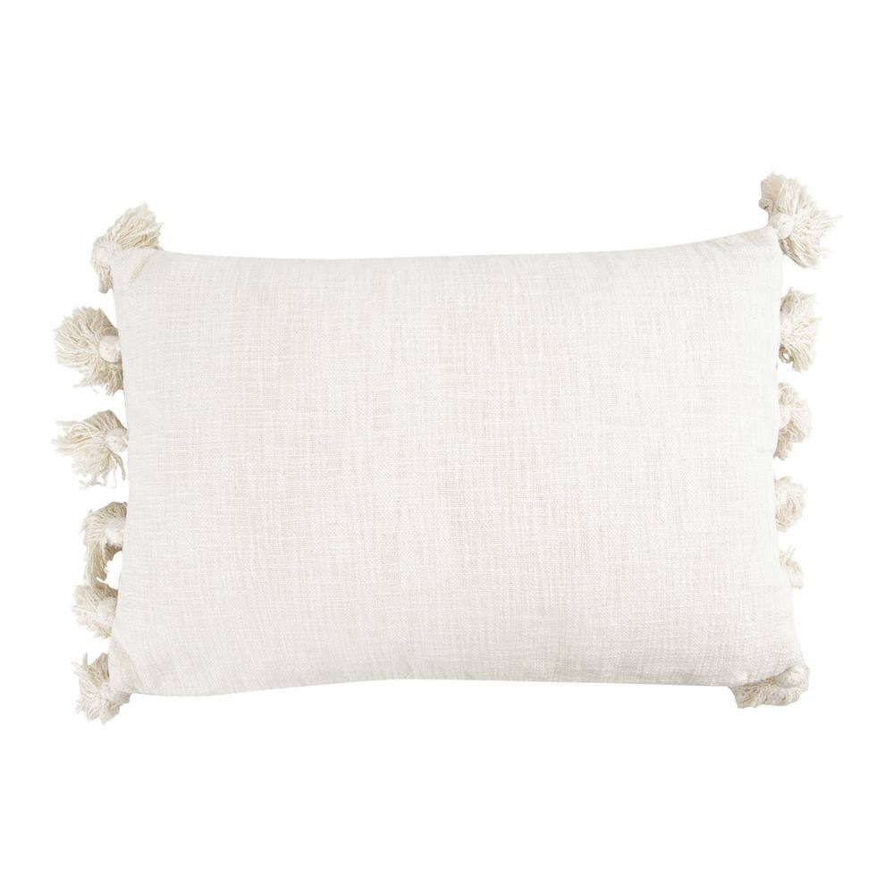 Cream Rectangular Cotton Slub Pillow with Tassels