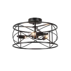 Calah 15 in. 3-Light Transitional Matte Black Flush Mount with No Bulbs Included