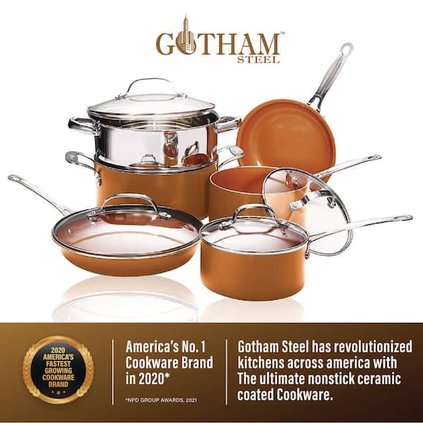 Gotham Steel Ceramic and Titanium Nonstick 5-Quart Pot with Lid, Brown