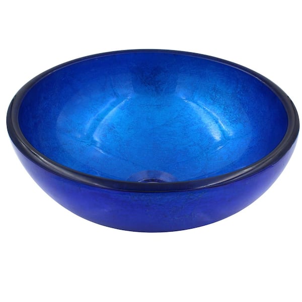 Novatto Mini Verdazzurro 12 in. Blue Foiled Glass Round Vessel Sink