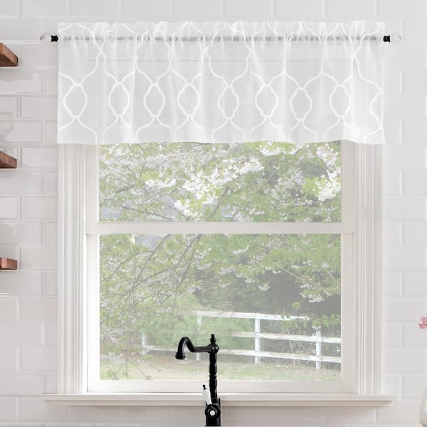 No. 918 Allerton Embroidered 52 in. W x 14 in. L Trellis Rod Pocket Kitchen  Curtain Valance in White 61074 - The Home Depot