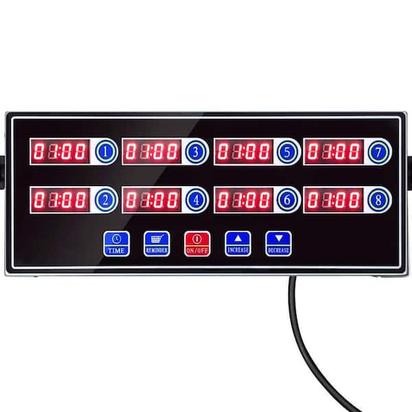 Black Precision Digital Kitchen Timer, 8 Channel Commercial Cooking Timer, Stainless Steel Led Display Chef Timer