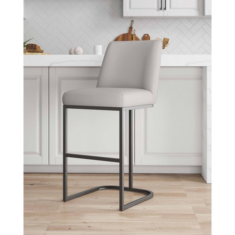 Serena Light Grey Leatherette Upholstered Metal Bar Stool