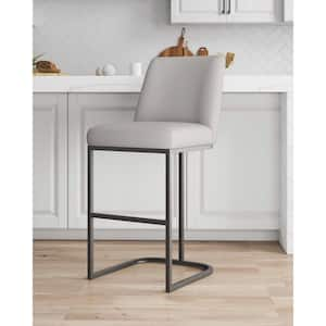 Serena Modern 29.13 in. Light Grey Metal Bar Stool with Faux Leather Upholstered Seat