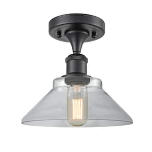 Orwell 8.38 in. 1-Light Matte Black Semi-Flush Mount with Clear Glass Shade