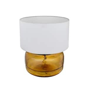 15.75 in. White Glass Table Lamp with Drum Cotton Shade