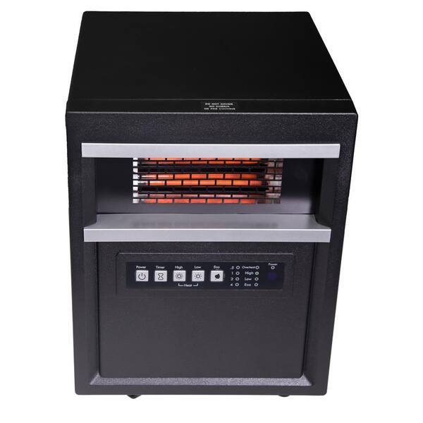 Comfort Glow 1500-Watt Black Electric Quartz Infrared Heater with Remote  Control, Timer, 4 Elements, Easy Roll Casters QDE1345 - The Home Depot