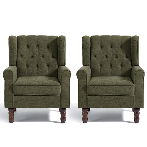 Uixe Green Linen Button Tufted Design Accent Arm Chair (Set of 2
