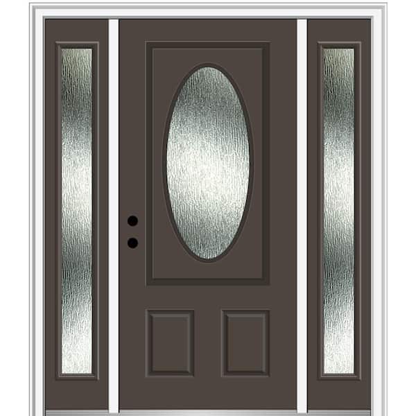 MMI Door 60 in. x 80 in. Right-Hand Inswing Rain Glass Brown Fiberglass Prehung Front Door on 6-9/16 in. Frame