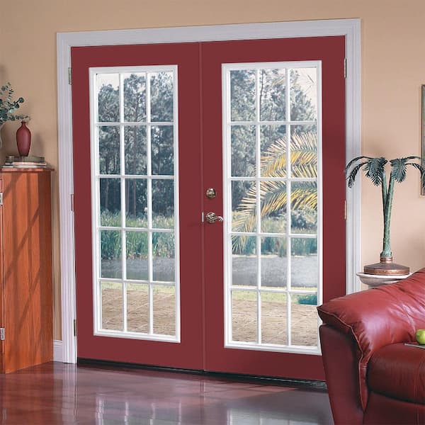 72 in. x 80 in. Red Bluff Steel Prehung Left-Hand Inswing 15-Lite Clear Glass Patio Door with Brickmold