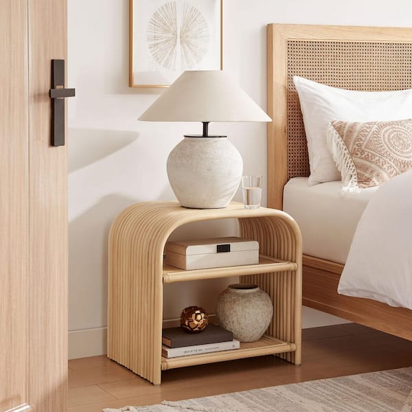 Eve 23.5 in. Curved Natural Rattan Side Table in Natural – Round Accent End Table