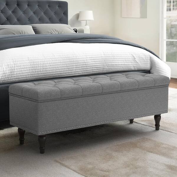 White Fabric Ottoman 50.8 in. x 17.1 in. x 18.3 in Bench for Bedroom End of Bed