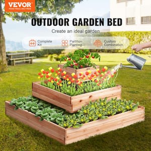 Raised Garden Bed 3.7 ft. x 3.7 ft. x 1.7 ft. Wooden Planter Box with Open Base Outdoor Planting Boxes