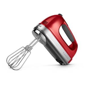 9-Speed Candy Apple Red Hand Mixer with Beater and Whisk Attachments