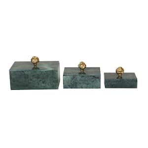 Rectangle Marble Box with Gold Final (Set of 3)