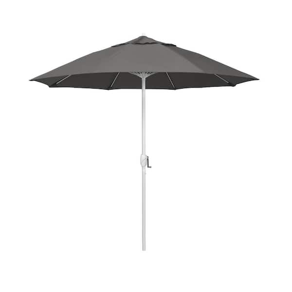 California Umbrella 7.5 ft. Matted White Aluminum Market Patio Umbrella Fiberglass Ribs and Auto Tilt in Charcoal Sunbrella